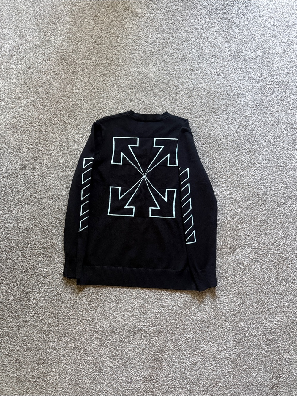 Off-White Black Crewneck Sweater with White Arrow Motif